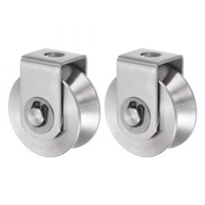 QUARKZMAN 2Pièces Roue à Gorge en V, 1,89" en Acier Inoxydable 201 pour Portail Coulissant avec Double Roulement et Support pour Rail Inversé, Machines Industrielles (QUARKZMAN, neuf)
