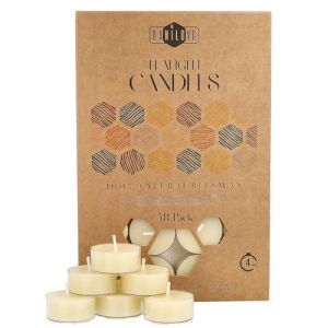 Bougie Cire d&rsquo;Abeille &ndash; Kit Bougie avec M&egrave;che 100% Coton &ndash; 4 h de Combustion &ndash; Lot de Bougies Votives (48) avec Plastique Recycl&eacute; &ndash; Bougies Chauffe-Plat &agrave; la Pure Cire d&rsquo;Abeille par Danilovo (DANILOVO, neuf)