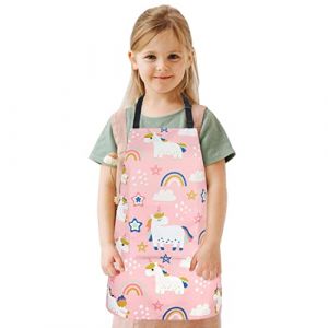 Tablier Enfant Licorne Garcon Fille, FUKPO R&eacute;glable Tablier Cuisine Enfant avec Poche, Gar&ccedil;on Fille 3 Ans 4 Ans 5 Ans P&acirc;tisserie Dessin Poterie Jardinage Peinture Chef Ecole(Rose) (KTT TEEN, neuf)