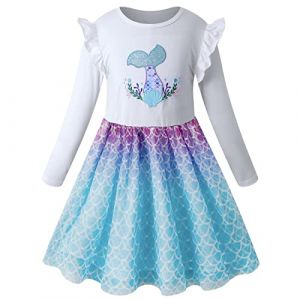 VASCHY Robe Fille, Jolie Robe Princesse Sir&egrave;ne Ceremonie Mariage Enfant Fille &agrave; Manches Longues Tulle Tutu Bebe Fille V&ecirc;tements avec Imprim&eacute; Animal pour 2 &agrave; 10 Ans (Vaschy, neuf)