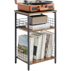 YMYNY Table de Chevet, Bout de canap&eacute;, Meuble Tourne Disque Vinyle, Table d&rsquo;Appoint 3 Niveaux Rangement, Support de platine Vintage, pour Salon, Chambre, Bureau, 40&times;29&times;62.5CM &lrm;Marron HST009H (YMYNY-EU, neuf)