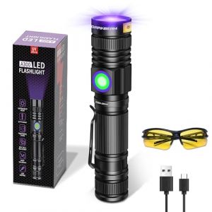 DARKBEAM Lampe Torche UV Lumière Noire 395nm Rechargeable, Mini Lampe de Wood LED Petite Lampe UV, Lampe de poche Ultraviolet pour resine, ongles gel, détecteur d'urine de chat, avec lunettes uv (Beam of DAKELI, neuf)