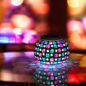 SUAVER Lampe Solaire LED, Atmosphère Éclairage,Lumiere Mosaique Ambiance, Lampe Table Bougie,Mosaic Globe Lampe Solaire Décoration Veilleuse Lanterne- pour Fête,Soiree, Jardin (Rouge&Bleu) (SUAVER Direct, neuf)
