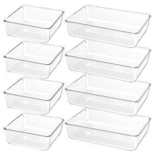 Lot de 8 Organisateur Tiroir Salle de Bain, Grande Taille 23cm, Boite Rangement Plastique Tiroir Cuisine Transparent, Rangement Coiffeuse Tiroirs pour Maquillage, Couverts, Bureau Organiseur de Tiroir (XINZEWEI, neuf)