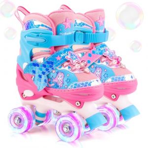 Sirène Patins à roulettes Enfant Roller Fille Roller 4 Roues Enfant Patins Ajustable avec Roues Allumées pour Débutants Filles Garçons Cadeau d'anniversaire Noël (MoSoulais, neuf)