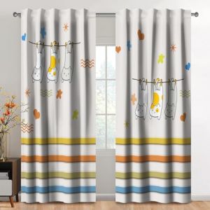 Kzzfqxb Dessin animé Rideaux 107x215cm 2 Panneaux, avec Cordes à Linge Amusantes et Chats Suspendus au Soleil Passe-Tringle, décoration Amusante et Mignonne pour Chambre d'enfant Salon (miaocan, neuf)