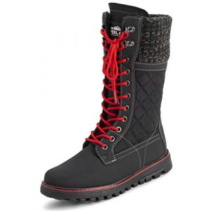Polarr Femmes Fausse Fourrure Chaude Thermique Imperm&eacute;able En Marchant Neige L'hiver Semelle En Caoutchouc Bottes - Noir/Rouge - UK4/EU37 - YC0606 (Prime Brands Group FR, neuf)