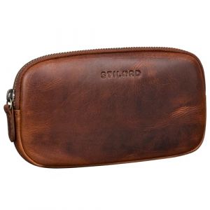 STILORD 'Mike' Plumier Cuir Vintage Trousse Scolaire idéal comme Pochette pour Travail École Organiseur Crayons Étui Lunettes en Cuir Véritable, Couleur:Sesto - Cognac (STILORD Cuir, neuf)