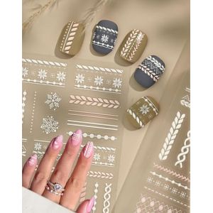 KONFEN Sticker Ongle Flocon Hiver, 5D Autocollant Ongles Art en Relief avec Motif Tricot&eacute; en Forme C&oelig;ur, DIY R&eacute;aliste Stickers Ongles, Stickers Ongle New Year, Nail Sticker D&eacute;coration Pour Femme (CUMPARATURI ONLINE, neuf)