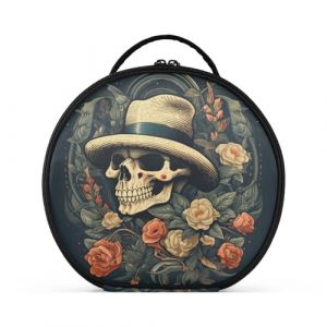Chapeau Tête De Mort Noir Serpent Créativité Trousse Sac Cosmétique Circulaire de Maquillage Pochette Sacs avec Cloisons Amovibles pour Voyage Filles (HULAHULA, neuf)