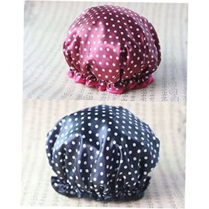 minkissy 2pi&egrave;ces Bonnet De Douche Imperm&eacute;able Et Lavable Double Satin Pour Bonnet De Bain Et Charlotte De Douche Lot De Base Noire &agrave; Pois Blancs Et Base Rouge Vin (Master Self, neuf)