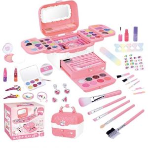 Toy Makeup - Kit de maquillage pour tout-petit, Washable Real Cosmetic Girls Toys - Little Girls Toddler jouet avec miroirs, Princess Toys Play Makeup pour les de 3 à 12 ans, Christmas pour ad (yunjuan, neuf)