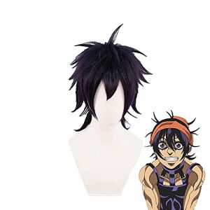 WHBHD JoJo 's Bizarre Adventure Narancia Ghirga Cosplay Perruque Pourpre foncé avec poignée de Cheveux à la Chaleur Cheveux résistant à la Chaleur + Perruque Perruche (good stuff A, neuf)