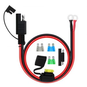 HuaLiSiJi Connecteur SAE pour Chargeur de Batterie de Moto 12V 24V Câble Connecteur SAE vers O Ring 10AWG avec Fusible 15A 20A 25A 30A pour Charger la Batterie de Moto de Voiture (0.6 m) (HuaLiSiJi, neuf)