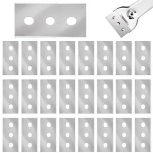 HABNI 25 Pièces Grattoir Plaque Vitrocéramique Lames De Rechange Argenté Grattoirs Double Face Grattoir À Trois Trous Gratte Vitre Pour Le Nettoyage Sols Vitre Miroirs 43×22×0.2Mm (XIANXIAN LI, neuf)