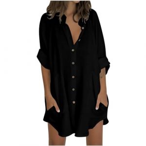 Chemisier Femme Chic Et &Eacute;l&eacute;gant Chemise en Lin Respirant Haut D&eacute;contract&eacute; Couleur Unie Chemisiers Et Blouses T Shirt Manche Longue Grande Taille Tunique Longue Blouse Outlet France Noir M (mihongmd, neuf)