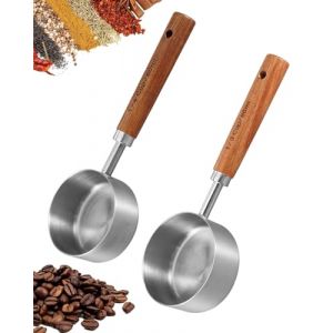 HUVZOR 2Pcs Cuill&egrave;re &agrave; caf&eacute; r&eacute;tro en acier inoxydable avec manche en noyer, cuill&egrave;re doseuse caf&eacute;,cuill&egrave;re &agrave; caf&eacute; de cuisine, pour caf&eacute; moulu, grains de caf&eacute;, th&eacute;, matcha,60mL 80mL (Volumetech OU, neuf)