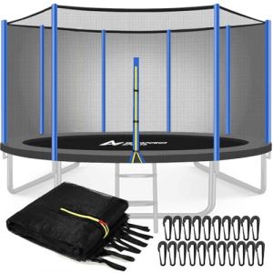 Filet Trampoline Ø 305 cm 8 Barres, Filet Remplacement de Sécurité pour Trampoline 305 cm 8 Barres, Filet de Protection Résistant aux UV avec Fermeture Éclair, Couleur Bleu (XinQi_01, neuf)