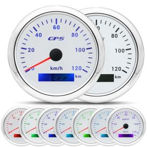 Compteur de vitesse GPS 85 mm 0-120 km/h, r&eacute;tro&eacute;clairage 7 couleurs, compteur kilom&eacute;trique, compteur de vitesse pour moto, marine, bateau, voiture, camion avec antenne GPS (Michel Junming, neuf)