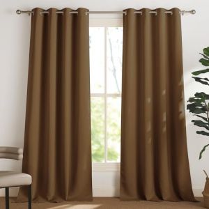 PONY DANCE Rideau Occultant - 2 Pièces de Brun Doré Thermique Uni Draperies à Oeillets Lumineux Bloquer Anti-Bruit pour des Maison Chambre, 140 cm Largeur sur 245cm Hauteur (RYB HOME EU, neuf)