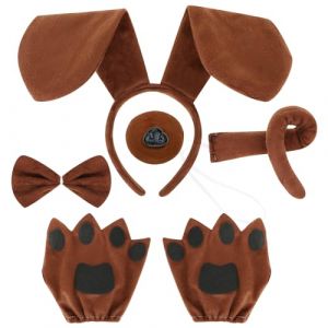 VGMANNTA 5PCS Deguisement Chien Accessoires pour Adultes Enfant Deguisement Adulte Accessoires Chien Oreilles de Chien Bandeau Pattes de Chiot Gants Queue Faux Nez N&oelig;ud Papillon pour Halloween Cosplay (Aniya Home, neuf)