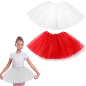 KUMSODE 2 Pi&egrave;ces Filles Superpos&eacute;es Jupe Tutu, Jupe Tulle Fille, Tutu Enfant, Tutu Fille, Princesse Robe de Danse de Ballet, Jupes Tutu pour Filles Tulle Ballet Danse Jupes (Rouge, Blanc) (GuangZhouZiYueXianShangMaoYouXianGongSi, neuf)