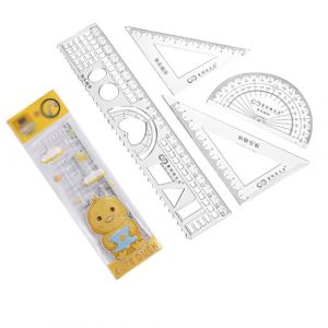 ZUWIJEQ Set de g&eacute;om&eacute;trie, Set avec r&egrave;gle de 20 cm, &eacute;querre de 60&deg; de 10 cm, &eacute;querre de 45&deg; de 10 cm, goniom&egrave;tre de 180&deg; pour l'&eacute;cole, mallette incluse, regle 20 cm, rapporteur, equerre ecole (LiJIAHUa, neuf)