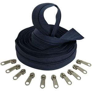 AERZETIX - C62650x5-C62791x10 - Kit de Fermeture &eacute;clair &agrave; glissi&egrave;re Spirale 5m N&deg;5 Couleur: Bleu fonc&eacute; + 10 curseurs Couleur Argent sans verrou - en Nylon/m&eacute;tal - mercerie (Tuning, neuf)