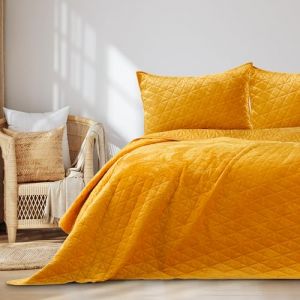 AmeliaHome Laila Velvet Couvre-lit Polyester Jaune Miel 170 x 210 cm (shop_decoking, neuf)