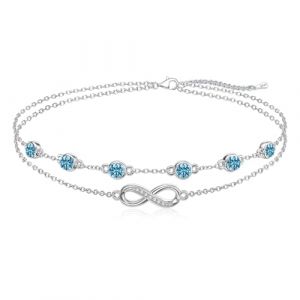 Cosie Lily Bracelet Femme Pierre Naissance Bijoux Cadeau Saint Valentin Femme Infini Argent Sterling 935 Bracelet Double Chaîne avec Zircone Coeur Bracelet Personnalisé Femme Petite Amie/Épouse/Manma (SAILIAN EU, neuf)