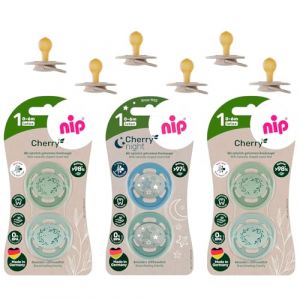 nip® Lot de 6 tétines écologiques CHERRY® - Vert - Taille 1 dès la naissance - Pour filles de 0 à 6 mois (babywaren24, neuf)