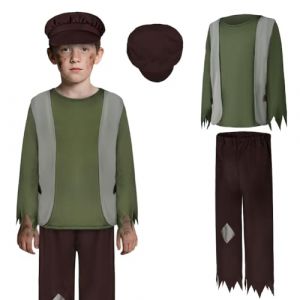 DiULi 3 Pi&egrave;ces D&eacute;guisement Victorien Enfant, D&eacute;guisement Enfant Pauvre 19e Si&egrave;cle, Tenue Epoque Victorienne Gar&ccedil;on, D&eacute;guisement Orphelin Victorien Enfant, Uniforme de Ramoneur, 3PCS-M (Cinye, neuf)
