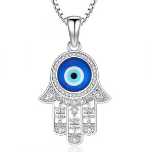 Collier Main de Fatma Argent 925 Pendentif Main de Fatma Femme Collier Mauvais Oeil Argent 925 Hamsa Collier Oeil Bleu Argent Bijoux Main de Fatma pour Femme (Aniu, neuf)