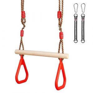 Balancoire Exterieur Bois, Balançoire Enfant Adulte, Balancoire Arbre avec Corde Balancoire Réglable, Siege Balancoire pour Jardin Intérieur/Extérieur (Anneau de Suspension Rouge) (lovehomevp, neuf)