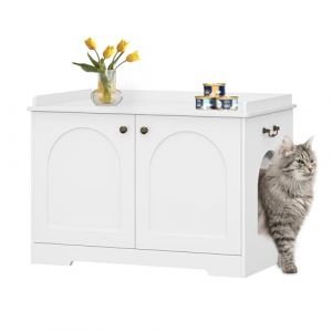 Hzuaneri Maison de Toilette Chat, Meuble Litiere Chat avec Poignées, Armoire à Litière, Maison des Animaux Domestiques, Table D'appoint en Bois pour, 50 x 80 x 57cm, Blanc CB05703X (Hzuaneri FR, neuf)