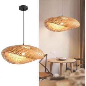 CNMKLM Suspension En Bambou Lustre Boho En Rotin Tressé À La Main Luminaire Suspendue En Osier Naturel Plafonnier Lampe De Plafond Pour Îlot De Cuisine Salle À Manger Salon Chambre À Coucher(60CM) (CNMKLMM, neuf)