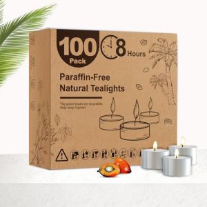 Hypmis Bougies Chauffe-Plat en Cire V&eacute;g&eacute;tale de Palme &ndash; Lot de 100, 8 Heures de Combustion Stable, Blanches, Sans Parfum, Sans Fum&eacute;e ni Coulures, D&icirc;ner et Ambiance Romantique (Sencous-FR, neuf)