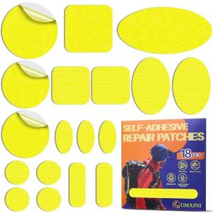 Patch R&eacute;paration Doudoune Jaune, 18 Pi&egrave;ces Tissu Autocollant Reparation en Nylon, Patch Autocollant Textile imperm&eacute;able, Kit de R&eacute;paration de doudoune Pour Vestes, Tente, sacs &agrave; dos (umaini, neuf)