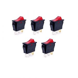 JZK Lot de 5 interrupteurs à bascule ON OFF 15 A 250 V 20 A 125 V AC, 3 ports lumière rouge SPST 3 broches ON/OFF, interrupteur d'alimentation rectangulaire ON OFF KCD 3 broches pour petits appareils (Union Max, neuf)