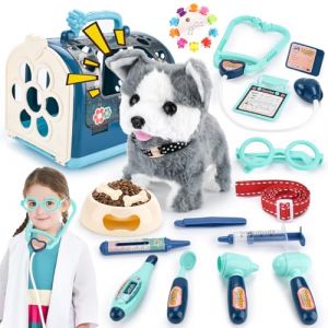 KIMIGO Chien Jouet Enfant avec Mallette de Transport Laisse,Chien Interactif en Peluche,Peluche Chiens Qui Marche Aboie et Toilettage Jeu de R&ocirc;le Cadeau pour Fille Gar&ccedil;on 2 3 4 5Ans - Bleu (Fluttuante Kft, neuf)