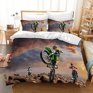 AVJWWD Housse De Couette Moto 135x200cm avec 2 Taies d'oreiller 50x75cm,Sports Extrêmes Microfibre Parures de Lit,Moderne Housse de Couette Moto pour Adultes Hommes Enfants (135 x 200 cm, Moto2) (XINSHIYU-US, neuf)