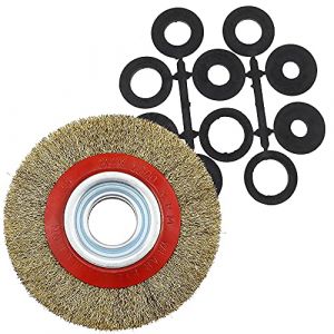 YPLonon Brosse Métallique Meuleuse Ronde Brosse Circulaire en Acier Diamètre 147mm avec 10 Anneaux Adaptateurs pour Touret à Meuler, Meuleuse d'établi, Poncer/Nettoyer/Meuler/Décaper (ShishuoDZ, neuf)