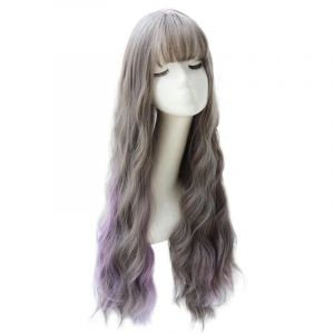 Perruque Pour Femme Avec Cheveux Longs Bouclés Gris Lin, Ondulations D'Eau, Grande Couverture De Cheveux Ondulés, Frange Aérienne, Cheveux Bouclés Mi-Longs Doux Et Mignons (PEKNUX, neuf)