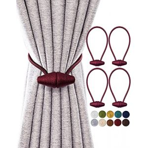 TECVINCI Embrasses de Rideau Magn&eacute;tiques avec Aimant Plus Grand de Mise &agrave; Niveau, Paquet de 4 Retenues de Draperie de 40 cm pour Rideau Int&eacute;rieur et Ext&eacute;rieur - Bourgogne (DewStar, neuf)