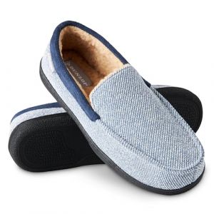 Dunlop Chausson Homme Semelles Antidérapantes Chaussons Charentaises Hommes Mémoire de Forme Intérieur Extérieur Pantoufles Mocassins Loafers Hiver (Bleu/Blanc, 42 EU) (Get Trend., neuf)