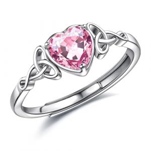 JeweBella Bague Argent 925 Femme Reglable Bague Pierre de Naissance Coeur Brillant Alliance Femme Bague de Fiancailles Bague Promesse Mariage Bague Pouce Bague Femme Argent Bijoux avec Boîte Cadeau (MOY-UK, neuf)