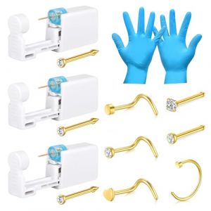 Lauritami Kit Piercing Nez 4 Pi&egrave;ces, Bague Nez Or/Argent, Set S&eacute;curit&eacute; Portable Auto-Piercing 6 Fiches Gants (FaLan Jewelry, neuf)