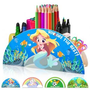 AUNGKWANG Sir&egrave;ne Porte Crayon Color&eacute; pour Enfants, Organiseur de Bureau, Multifonctionnel Bo&icirc;te de Rangement en Bois pour Fournitures de Bureau et Organisation de Salle de Classe (Thriving day by day, neuf)