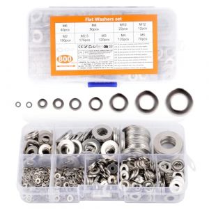 800 PcsRondelles Inox, Rondelles Metal, Rondelle Plate, Assortiment Kit de Rondelles Plates Acier Inoxydable, Rondelle pour Gond de Porte Vis et écrous, M2, M2.5, M3, M4, M5, M6, M8, M10, M12 (Kexiangkeji, neuf)