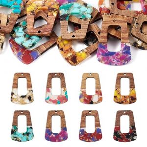PH PandaHall Pendentifs en bois en r&eacute;sine color&eacute;s, en forme de donut, trap&egrave;ze, rond, rectangulaire, g&eacute;om&eacute;triques, boucles d'oreilles, fabrication de bijoux, R&eacute;sine Bois (Pandahall Jewelry EU, neuf)